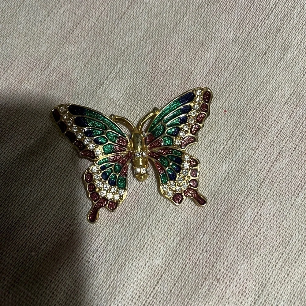 Vintage Worthington Austrian Crystal & Enameled Butterfly Brooch